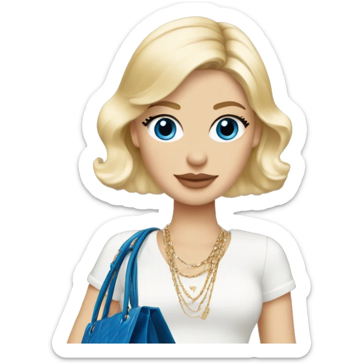 Blonde Chanel white Girl blue eyes with Birkin bag and Chanel necklace sticker