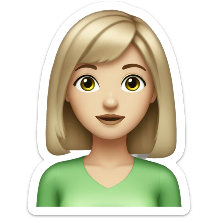 White girl with brown hair with bangs with green eyes and eyeliner  sticker