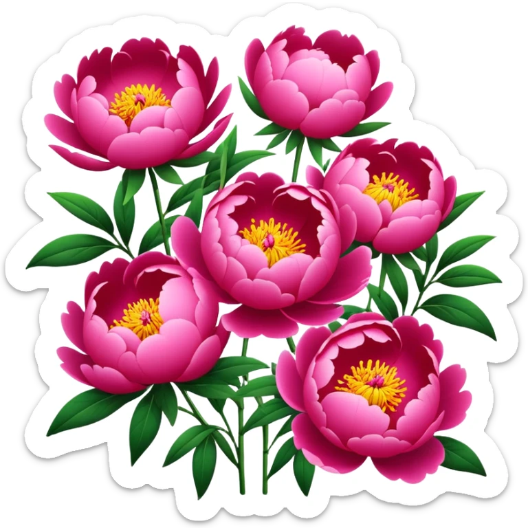 Luoyang Peony Festival colorful flowers park, simplified emoji style with bold outlines and bright colors, cartoon style blooming pink and red peonies sticker