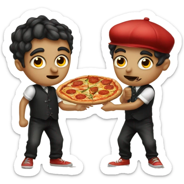 Two Young tattooed italian mafioza kids fighting with pizza and saghetti sticker