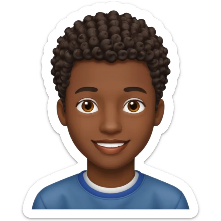 Une homme de 17 ans il a la peau noir foncé , des lèvres pulpeuses  . Il a un taper bouclé  mais que au dessus car les cheveux ont un taper et des contours  sticker