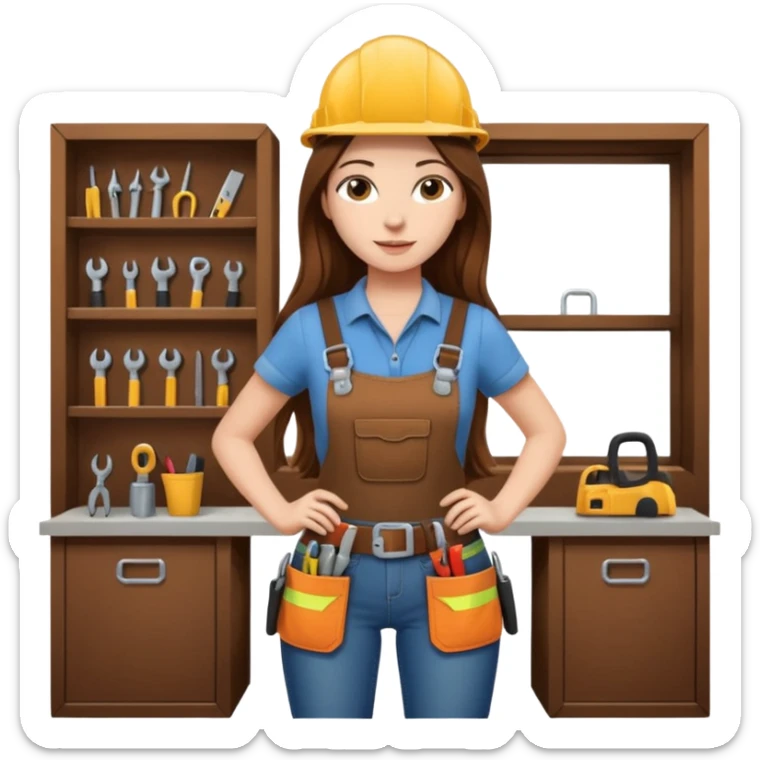 beautiful girl with long brown hair constructing new lounge room area sticker