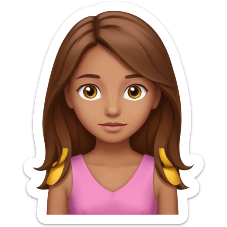 Tan skinned girl with long, brown hair,  hazel colored eyes and in a pink outfit. sticker