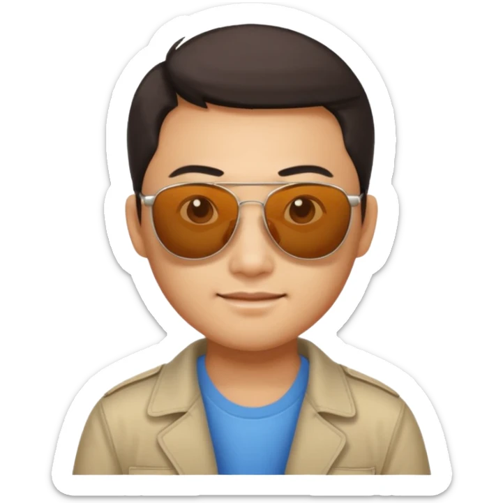 Photorealistic serious Chinese tourist wearing sunglasses sticker