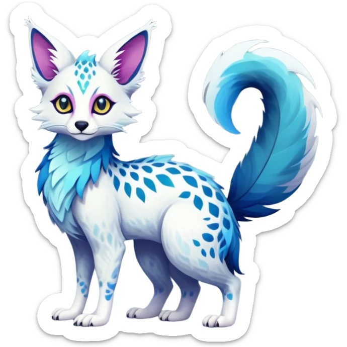 Feral Rare ethereal Fantasy vibrant colorful Vernid-Trico-species by LiLaiRa, random markings, tufted tail, tufted ears, full body sticker