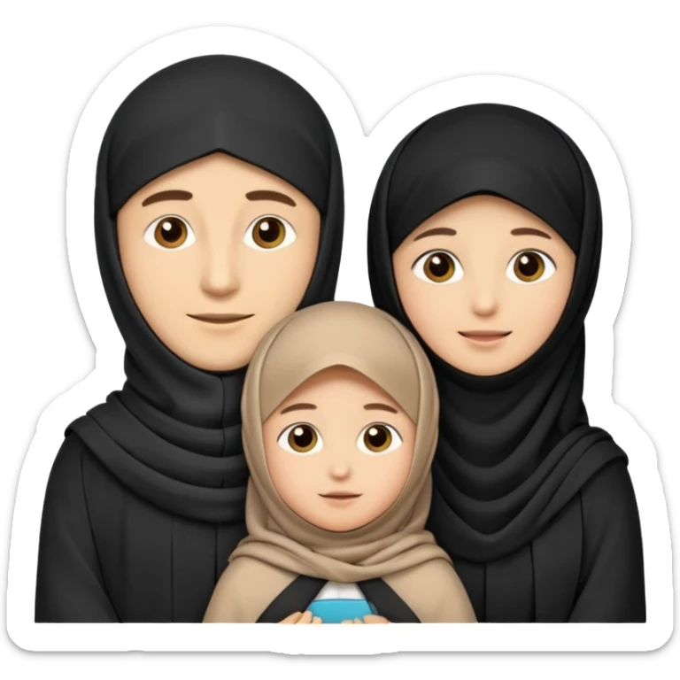 Lebaran. Keluarga terdiri dari Ayah dan ibu, 3 orang anak yang terdiri dari dua anak laki-laki dan seorang anak perempuan yang merupakan anak terkecil. Ibunya menggunakan cadar. sticker