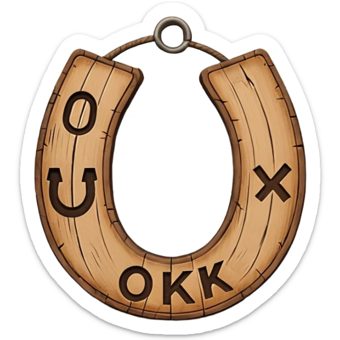 Emoji wooden sign with horseshoe with the inscription OK sticker