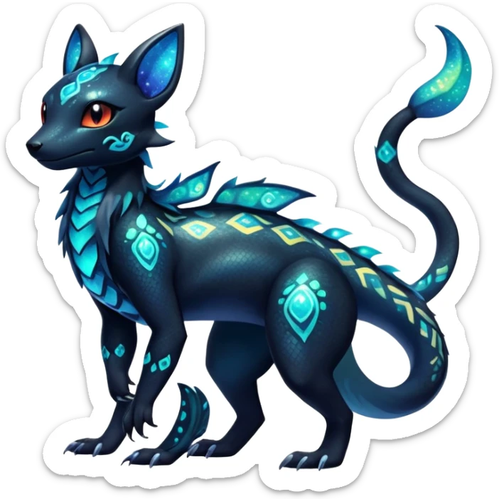 Colorful Iridescent Exotic Salandit-Aurorus-Umbreon-Fakémon-hybrid-creature (full body)  sticker