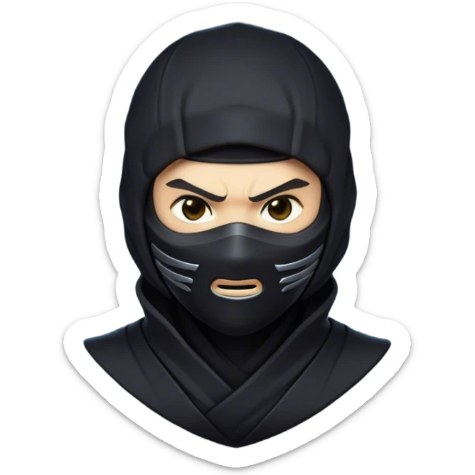 Clash of Clans aesthetic friendly Ninja Portrait Emoji, With a sleek, agile build clad in dark, stealthy attire and a determined gaze beneath a subtle mask, his face rendered in a natural skin tone (not yellow), Simplified yet sharply defined features, highly detailed, glowing with a cool, shadowy radiance, high shine, intelligent and stealthy, stylized with an air of ancient martial prowess, focused and alert, soft glowing outline, capturing the essence of a confident ninja ready to vanish into the shadows with effortless grace! sticker
