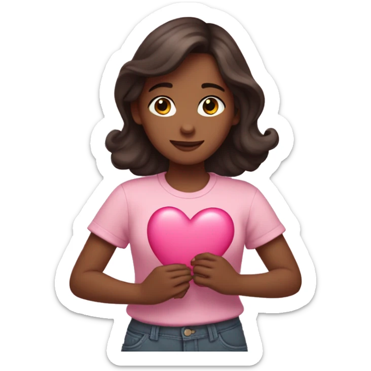 A girl with dark brown hair doing a pink heart in her hands  sticker