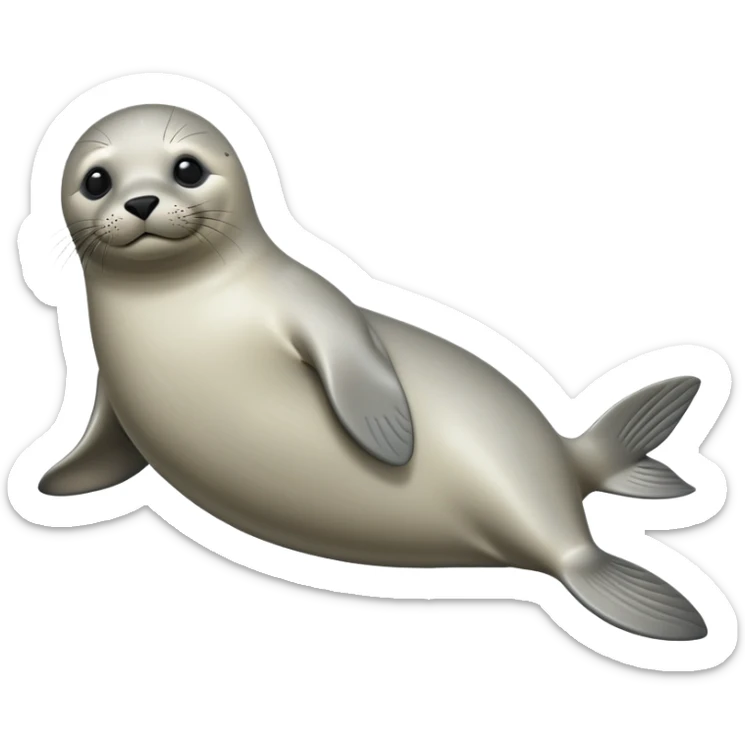 cinematic-seal-realistic-full-body-lounging-emoji,-sleek-body-stretched,-short-smooth-fur-glinting-in-the-sea-breeze,-flippers-tucked-comfortably-beneath-its-body,-large-dark-eyes-filled-with-playful-curiosity sticker