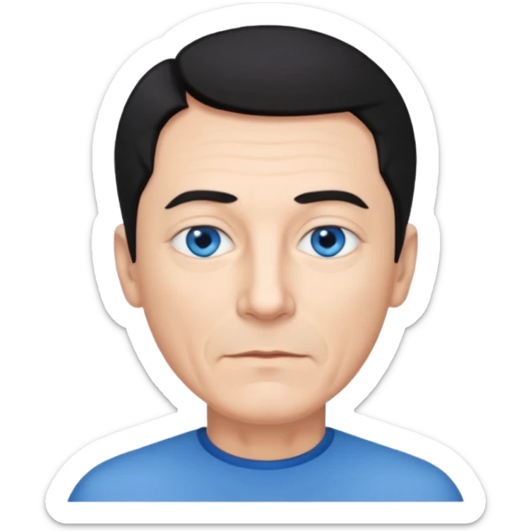 homme 60 ans menton pointu, yeux bleus cheveux noir courts  sticker