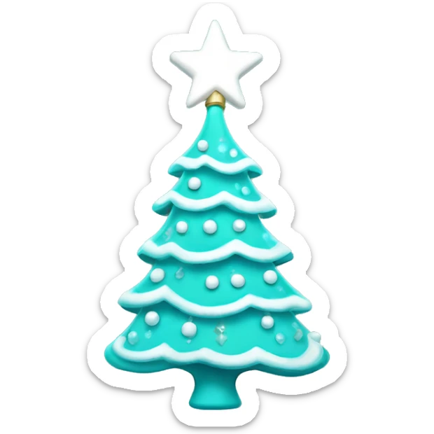 A turquoise Christmas tree decorated with white ornaments and a glowing white star on top. sticker