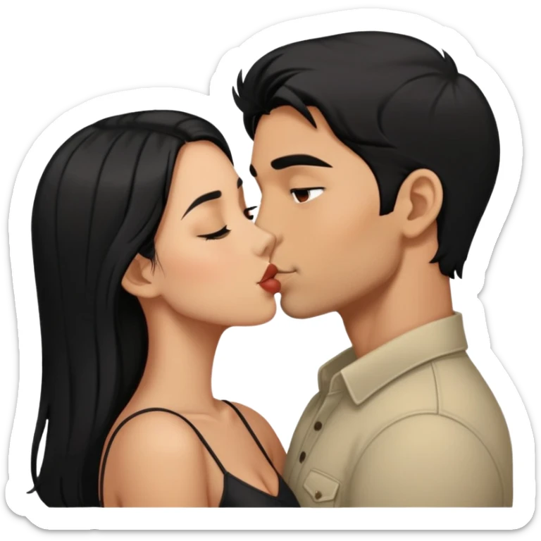 Tan girl with black hair kissing same skintone man with short hair  sticker