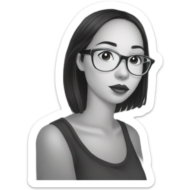 graphic tablet wacom using by a girl with glasses and straihgt black hair and big lips sticker