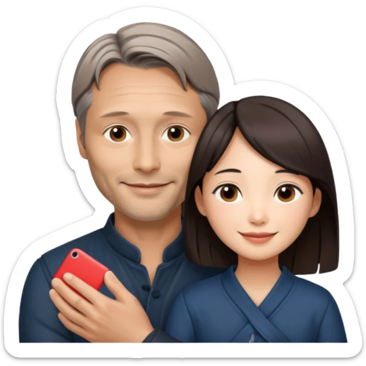 mads mikkelsen holds asian girl by the girl  sticker
