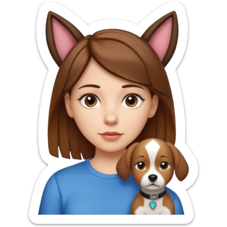 White girl with straight brown hair name is Valentina put dog ears on her and make he rlike like a bith but still not ugly just the dog prt of it and also have a shirt that says siri on it sticker