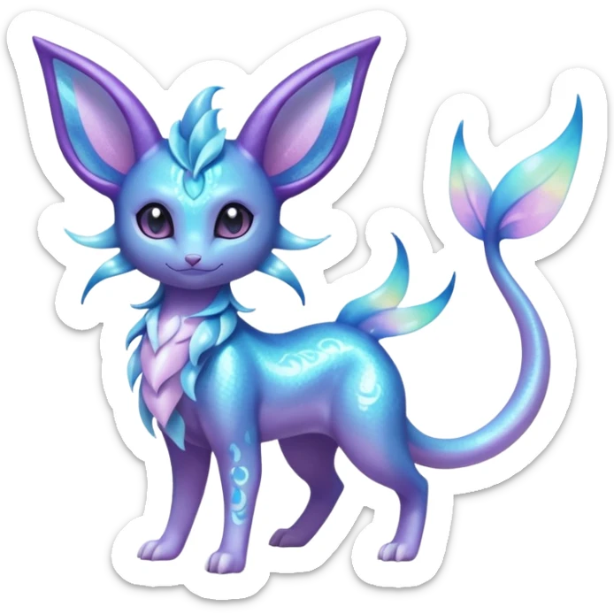 Shiny Sparkly Bioluminescent Glowing Espeon-Lumineon-Vaporeon-Amaura-Dragonair-Sylveon-Fakémon-hybrid-creature (full body)  sticker