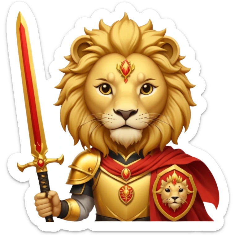 Emoji style pre 1979 Iran Sun and Lion, golden lion with sword, rising sun, flat bold colors sticker