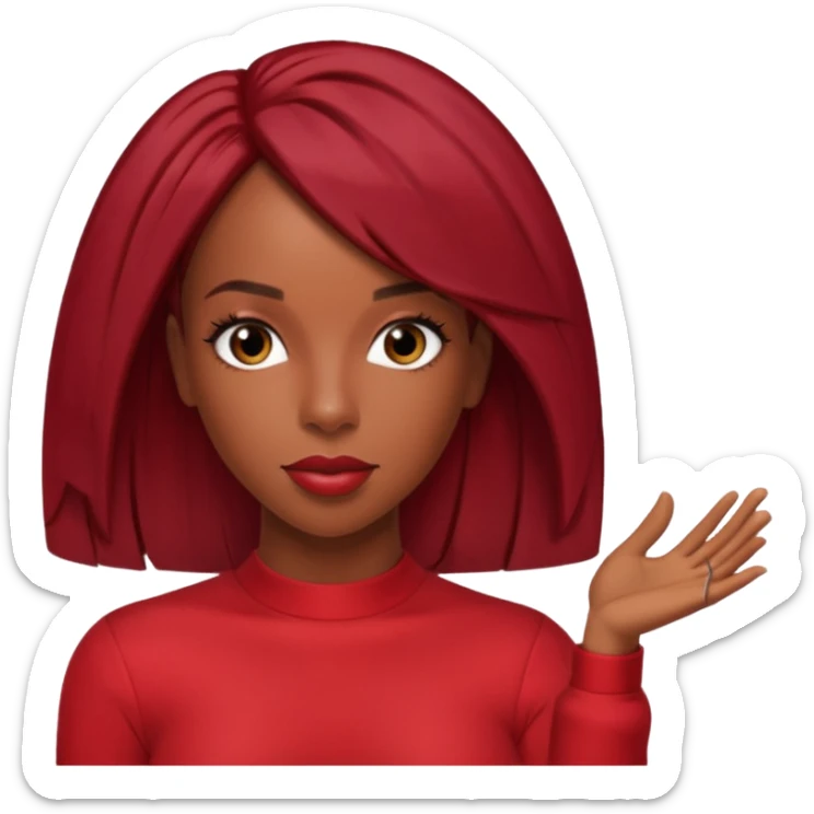 Kelly Rowland from Destiny's Child with dark red hair, red outfit sticker