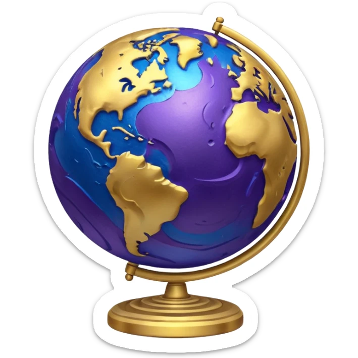 A metallic globe emoji for Mercury, with swirling blue, gold, and purple shades, emphasizing rough terrain sticker