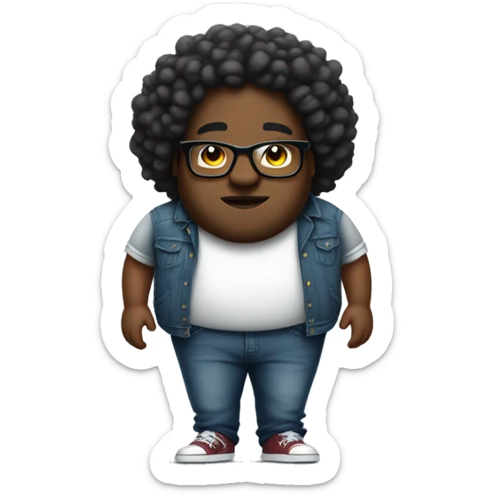 black fat guy with curly hair, wearing baggy jeans and glasses hip hop style sticker