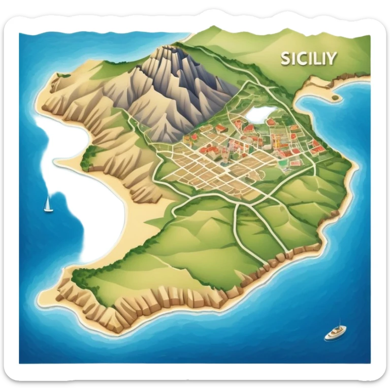 simple paper map of Sicily island, cartographic view, no buildings sticker