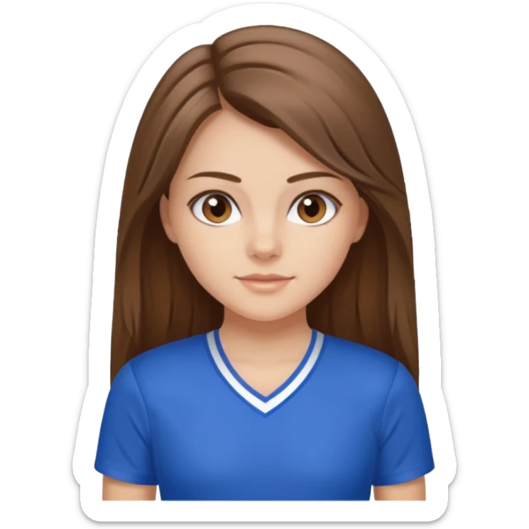 brown hair, hazel eyes, blue athletic cheerleading shirt, strait long hair girl sticker