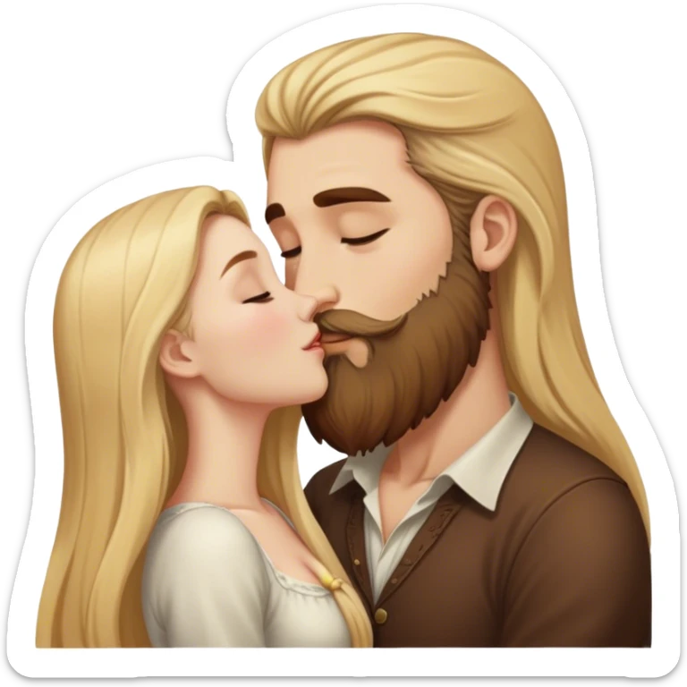 girl with long blonde hair kissing tall man with hair brown long hair and  brown beard sticker