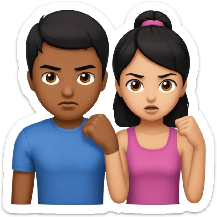 brother and sister fighting modern culture naughty  - indian skin and hairstyle sticker