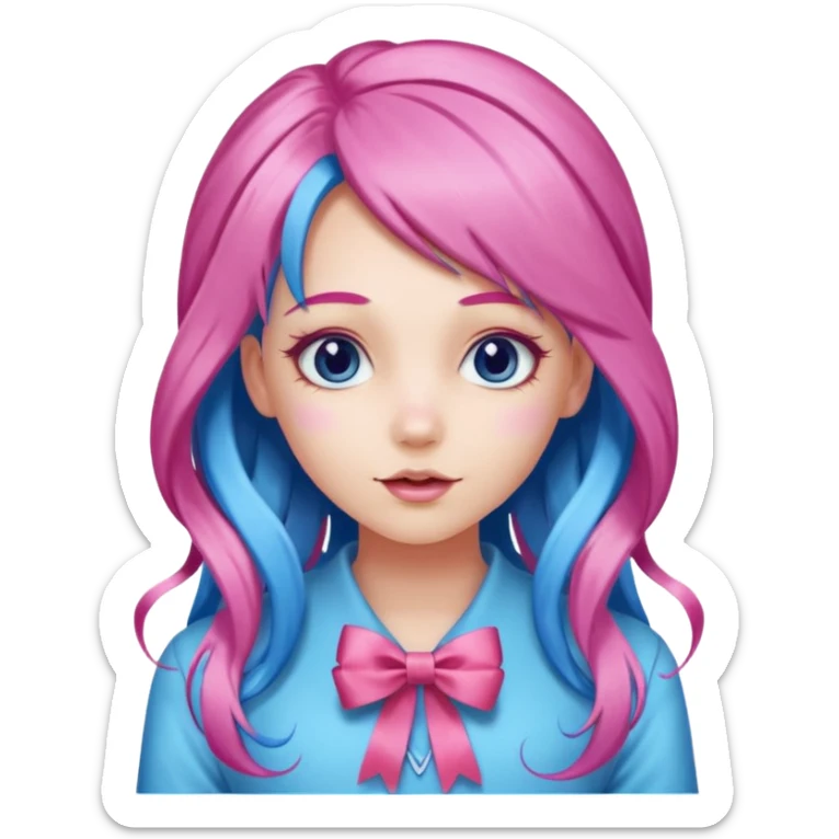 candy girl with very long blue-pink mixed candy hair with ribbon and no tattooes sticker
