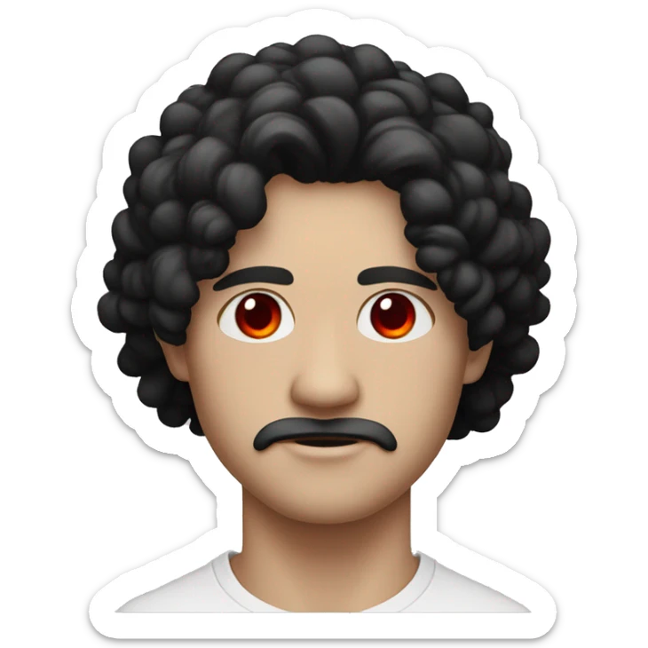 man white skin cold look black hair black eye t-shirt with a red cloud outlined in black sticker