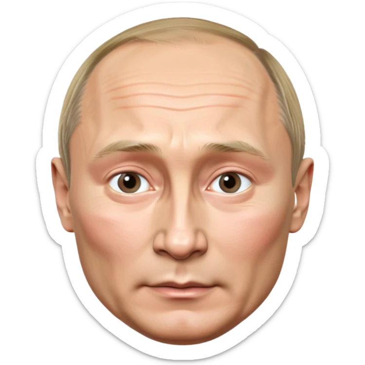 Vladimir Putin, 4K photo-realistic, round face, lifelike skin and features, polished finish, cool expression, clean background sticker