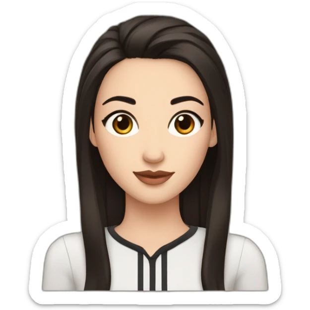 White women with long dark brown hair and long eyelashes dark brown eyes and thick dark brown eyebrows and Black dog with a white stripe on the neck with pointed ears raised up sticker