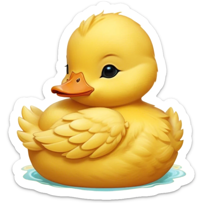 Meme-Worthy Cute Sleeping Yellow Baby Duck Portrait Emoji, Head resting peacefully with a contented smile, showcasing a delightfully tiny build and a luxuriously soft bright yellow downy coat, eyes shut in a serene, restful nap, Simplified yet hilariously adorable features, highly detailed, glowing with a soft, drowsy light, high shine, relaxed and utterly lovable, stylized with an air of playful laziness, bright and heartwarming, soft glowing outline, capturing the essence of a comically sleepy duckling, so meme-worthy it feels like it could instantly become the next viral sensation of adorable slumber! sticker