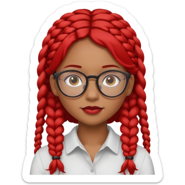 Dark Tan girl with two long red plaits and red rmmed  glasses head neck and shoulder shot only sticker