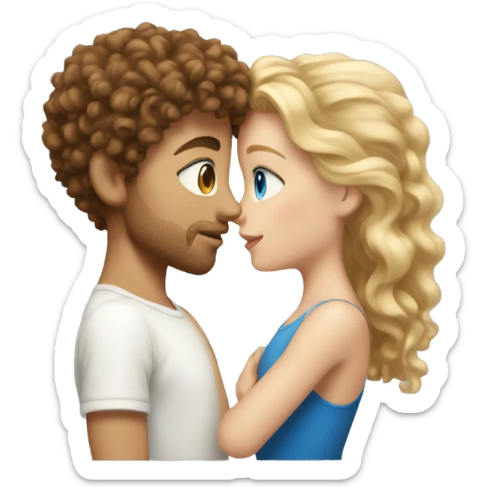 White boy with brown curly hair kissing blond girl, they have blue eyes  sticker