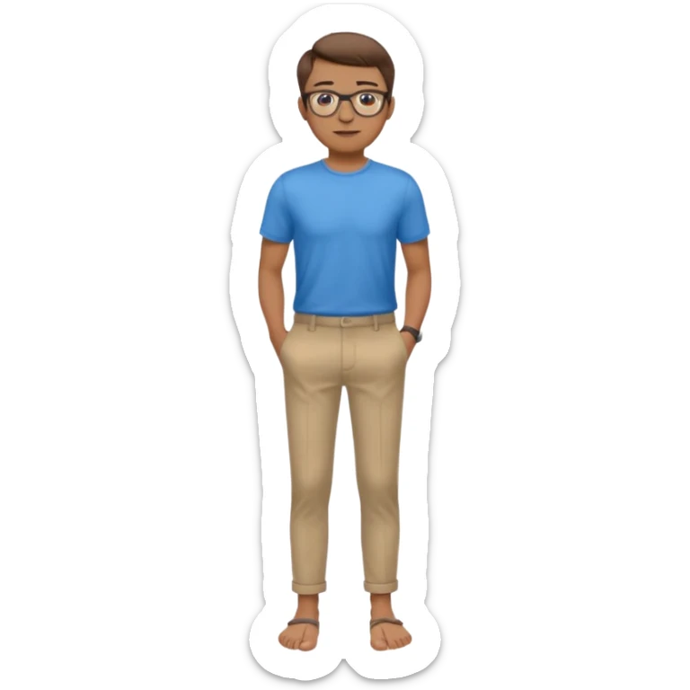 homme l'air cool taille moyenne corpulence maigre cheveux chatain court yeux bleus lunettes photo de pieds en pantalon  sticker