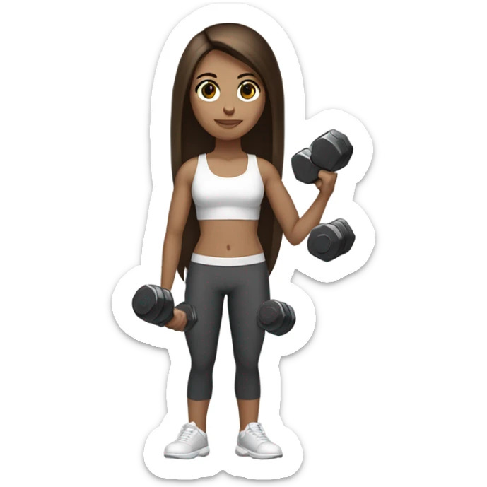 dark chestnut brown hair light medium skin black eyes girl straight hair holding dumbells sticker