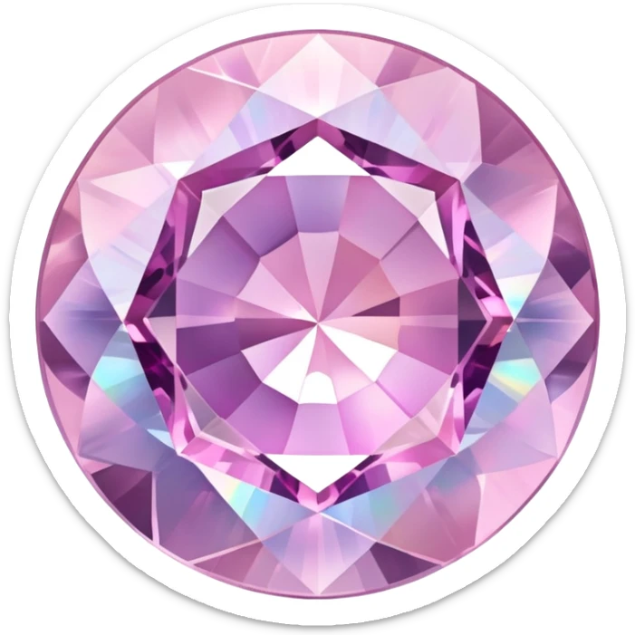 round cut kunzite gem with pale pink pastel hues and swirling holographic color play sticker