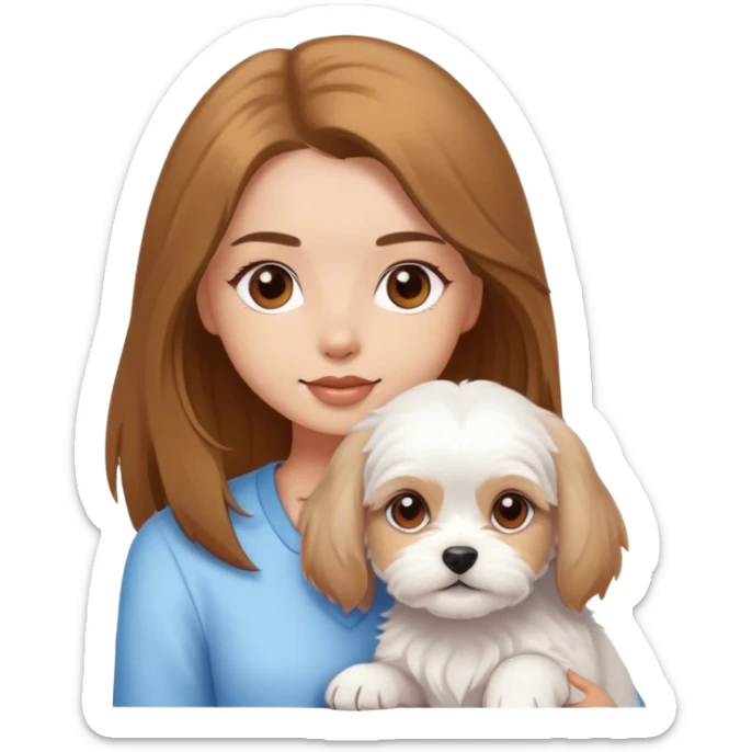 Maltese puppy with light skin girl owner long hair brown eyes  sticker