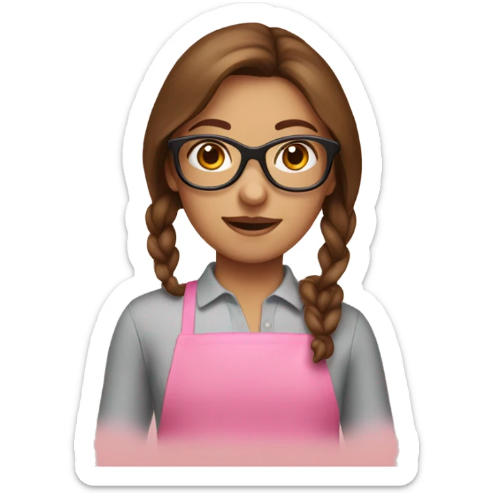 girl with brown hair and pink glasses baking  sticker