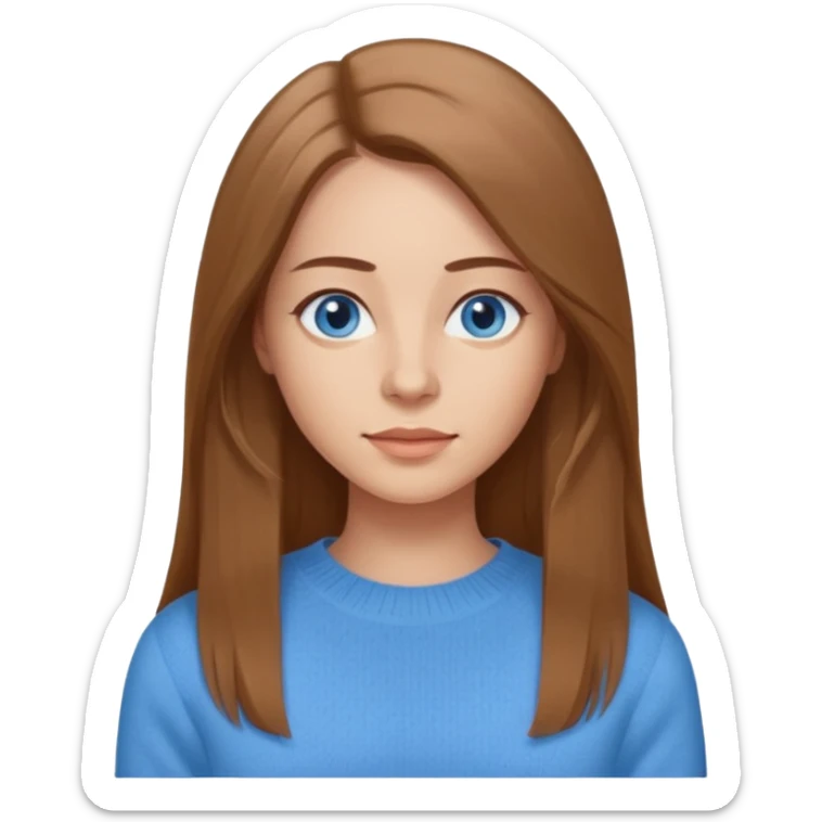 a woman, 30 years old, light skin with medium brown straight hair, long hair. blue eyes. No eyeglasses. hair in middle part. sticker
