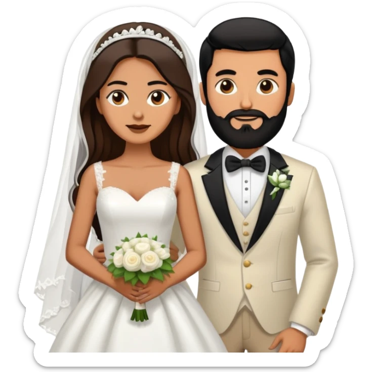 bride with long brown hair and groom with black beard and buzzed black hair sticker