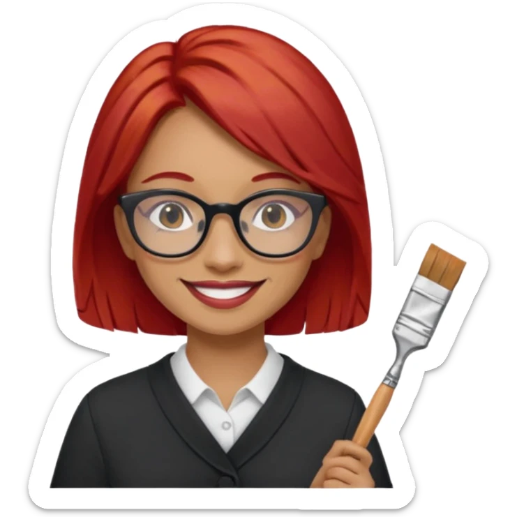 Painting Hold. Women painting smilling   Cheveux roux lunette sticker