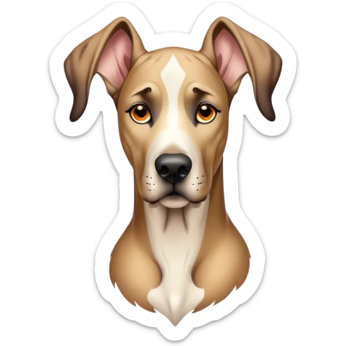 Cinematic Noble Fawn Great Dane Portrait Emoji, Poised and regal, with a towering, muscular build and a sleek, well-groomed solid fawn coat accented by subtle dark markings, deep-set soulful amber eyes, Simplified yet sharp and sophisticated features, highly detailed, glowing with a soft, dignified glow, high shine, intelligent and gentle, stylized with an air of majesty, focused and attentive, soft glowing outline, capturing the essence of a watchful and confident guardian, so majestic it feels as though it could stride out of the screen with effortless authority! sticker