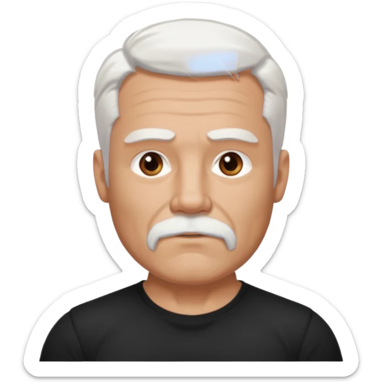 White haired muscled adult man with a black t-shirt. He has white beard with a short goatee. Dark brown eyes and some wrinkles. sticker