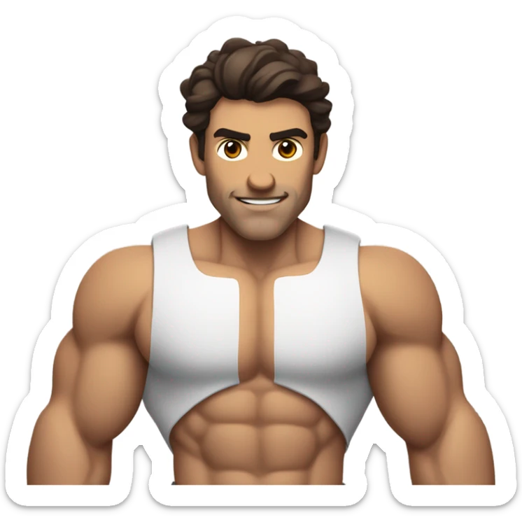 a muscular greek body goal guy flexing no moustache or beard and wavy dark brown hair  sticker