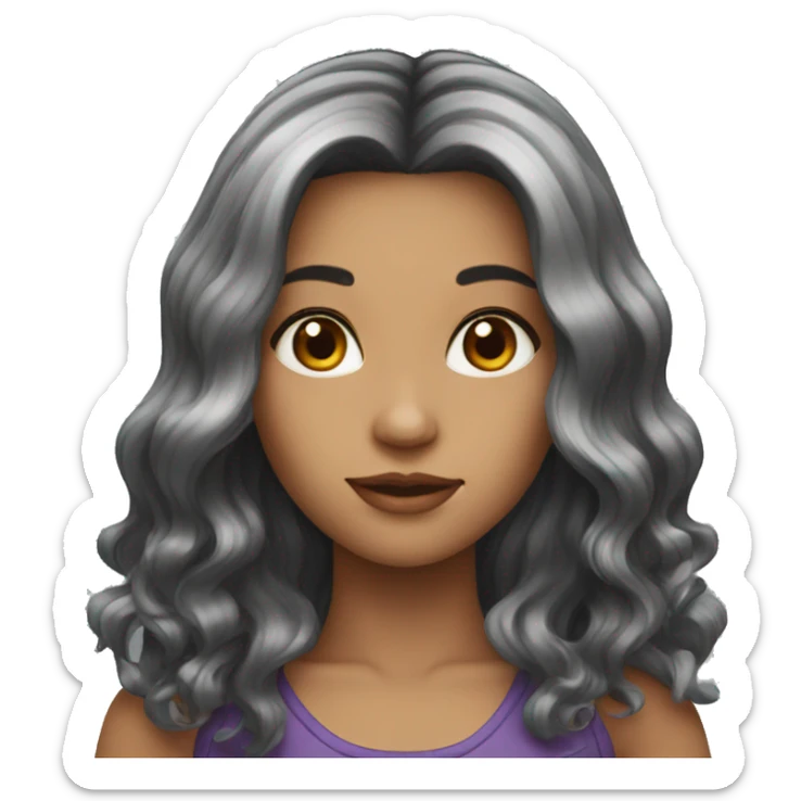 Female long black wavy hair sticker