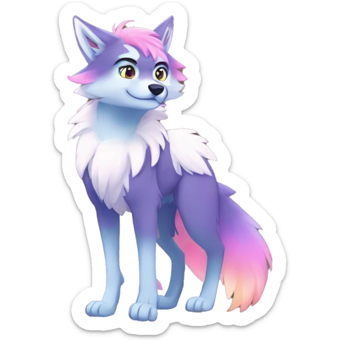 Anthro Colorful Shiny Falvie-Popparotzi-Sparkle-Wolf-sona full body sticker